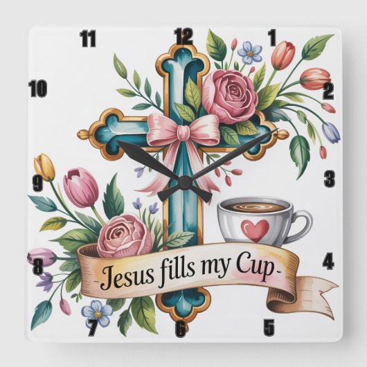 Jezus vult mijn beker vierkante klok (Voorkant)