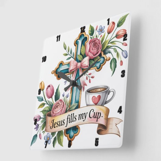 Jezus vult mijn beker vierkante klok (Hoek)