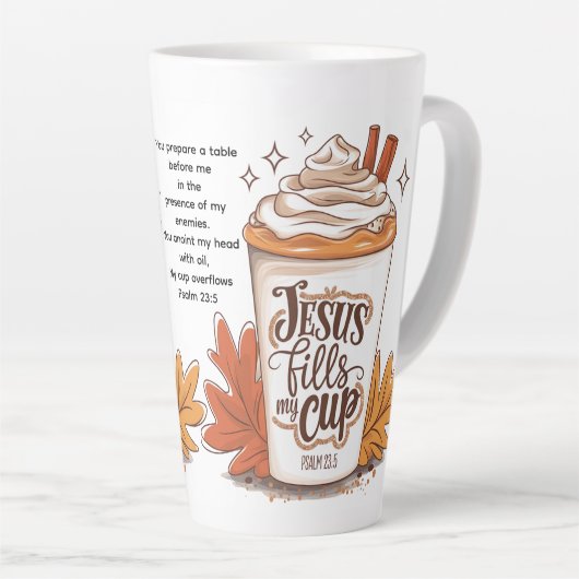 Jezus vult mijn kopje Psalm 23:5 Koffie Latte Mok (Rechterhoek)