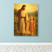 Jezus Wandelen Met Meisje™ LDS Wall Art Canvas (Insitu (Houten vloer))