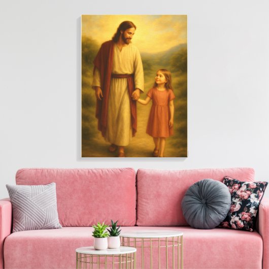 Jezus Wandelen Met Meisje™ LDS Wall Art Canvas (Insitu (Woonkamer))