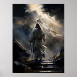 Jezus wandelt de berg poster