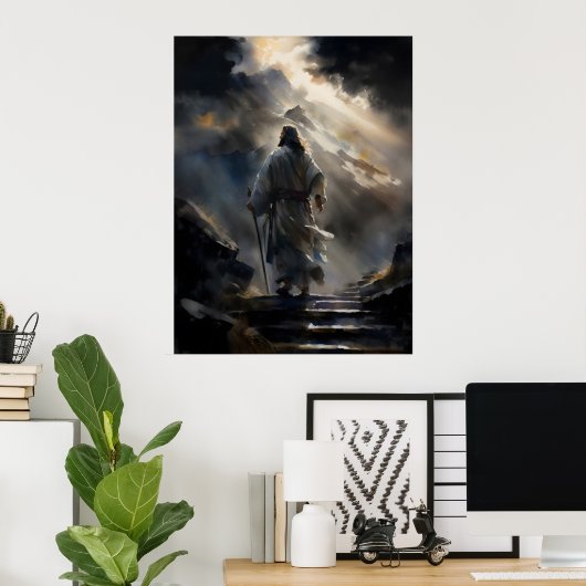 Jezus wandelt de berg poster (Thuiskantoor)