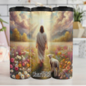 Jezus wandelt met het Lam in het veld Thermosbeker