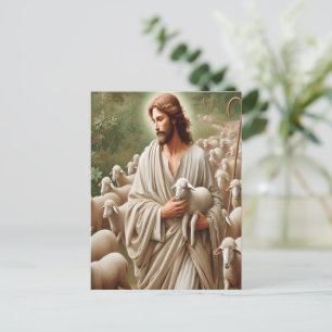 Jezus wandelt met zijn lammeren briefkaart