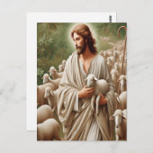 Jezus wandelt met zijn lammeren briefkaart (Voorkant / Achterkant)