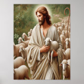 Jezus wandelt met zijn lammeren poster (Voorkant)