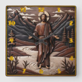 Jezus wandelt over water omringd door bergen vierkante klok (Voorkant)