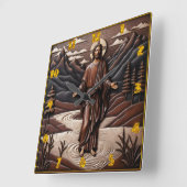 Jezus wandelt over water omringd door bergen vierkante klok (Hoek)