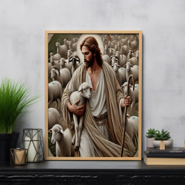 Jezus wandelt tussen zijn kudde poster