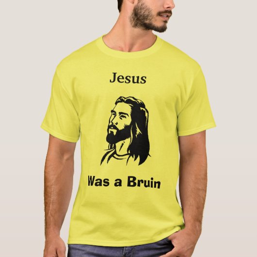 Jezus was een bruin shirt basisch geel (Voorkant)