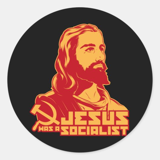 Jezus was een socialist ronde sticker (Voorkant)