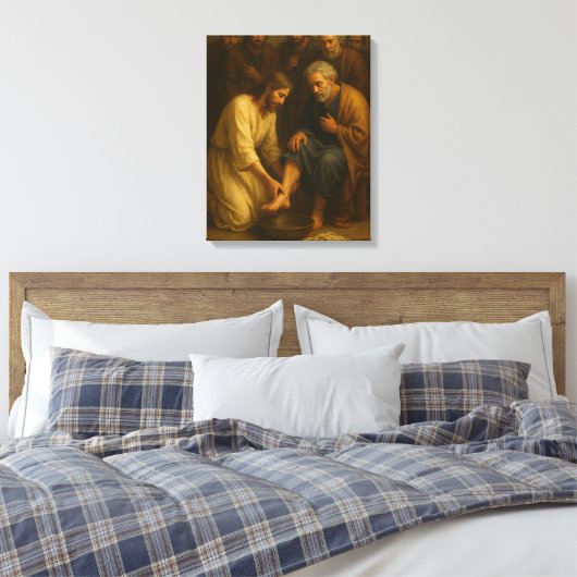 Jezus Wassen De Voeten Van De Discipelen™ LDS Art  Canvas Afdruk (Insitu (Slaapkamer))