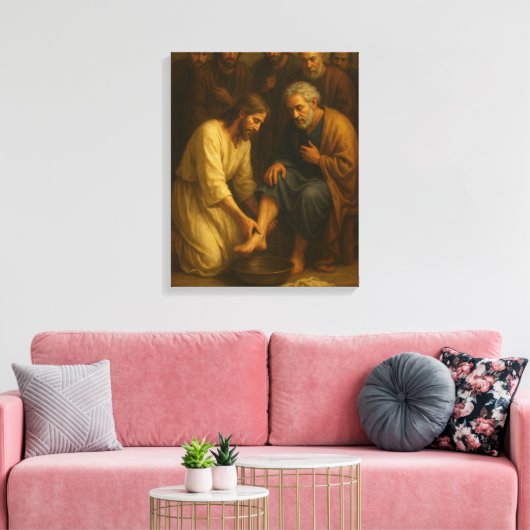 Jezus Wassen De Voeten Van De Discipelen™ LDS Art  Canvas Afdruk (Insitu (Woonkamer))