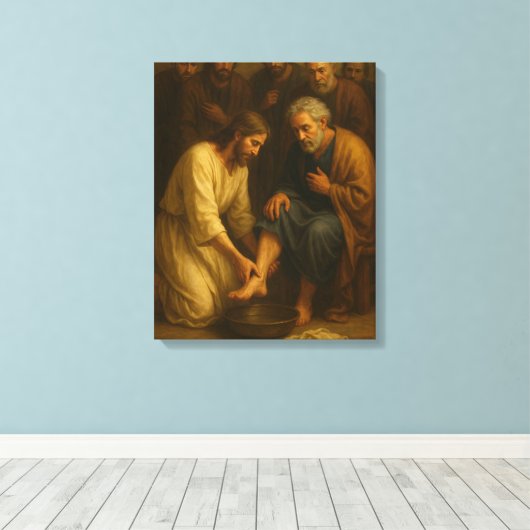 Jezus Wassen De Voeten Van De Discipelen™ LDS Art Canvas Afdruk (Insitu (Houten vloer))