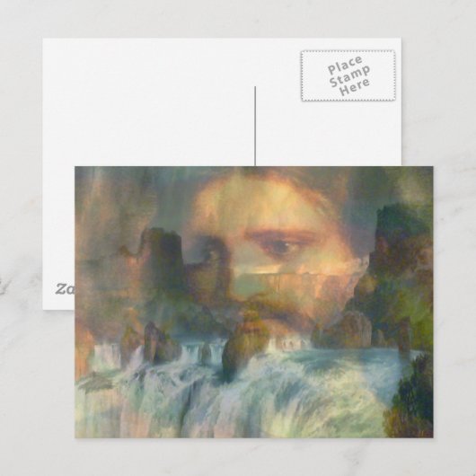 Jezus, watervallen en regenboog briefkaart (Voorkant / Achterkant)