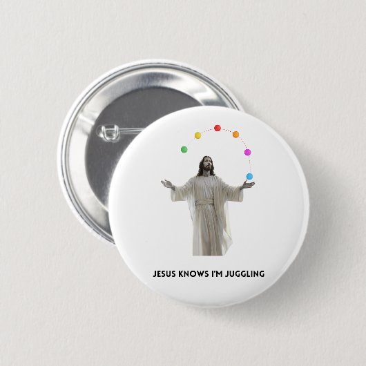 Jezus weet dat ik jongleer ronde button 5,7 cm (Voorkant /achterkant)
