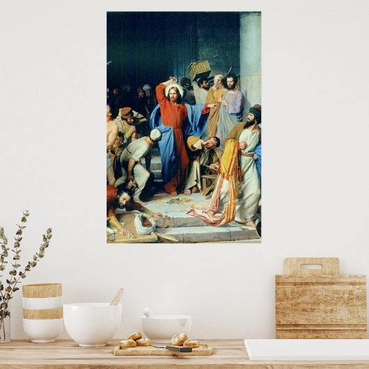 Jezus werpt geldwisselaars uit poster (Keuken)