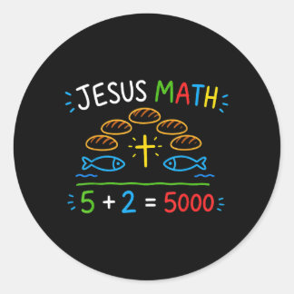 Jezus Wiskunde 2 Vissen 5 Broden Voedt De 5000 Bij Ronde Sticker