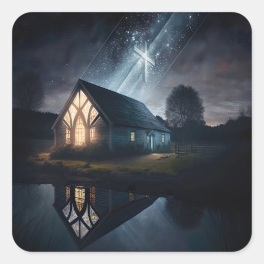 Jezus woont hier vierkante sticker (Voorkant)