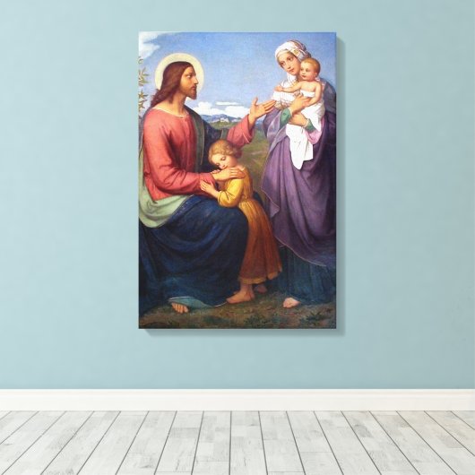 Jezus zegent de kinderen Religieus Canvas Afdruk (Insitu (Houten vloer))