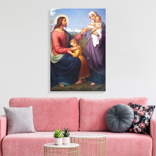 Jezus zegent de kinderen Religieus Canvas Afdruk (Insitu (Woonkamer))
