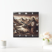 Jezus zegent een berglandschap vierkante klok (Huis)