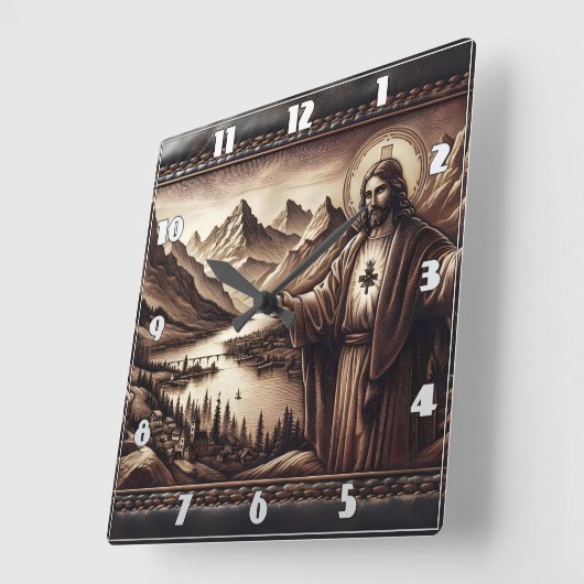 Jezus zegent een berglandschap vierkante klok (Hoek)