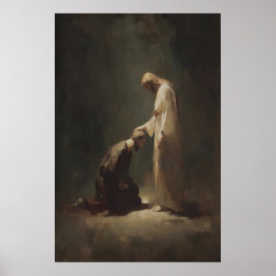 Jezus zegent een man, Christelijke wanddecoratie, Poster