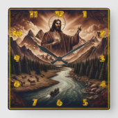 Jezus zegent een sereen rivierlandschap vierkante klok (Voorkant)