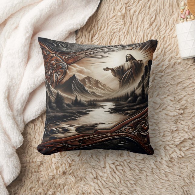 Jezus zegent Natuur in een sereen landschap Kussen (Deken)