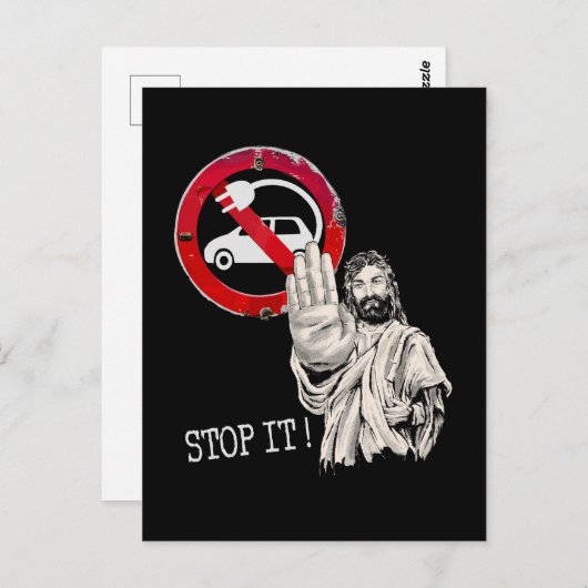 Jezus zegt nee tegen elektrische auto’s briefkaart (Voorkant / Achterkant)