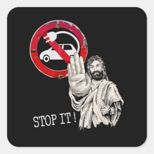 Jezus zegt nee tegen elektrische auto’s vierkante sticker