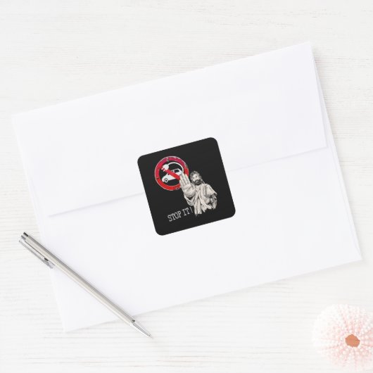 Jezus zegt nee tegen elektrische auto’s vierkante sticker (Envelop)