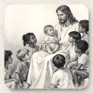 Jezus zittend met kinderen bier onderzetter