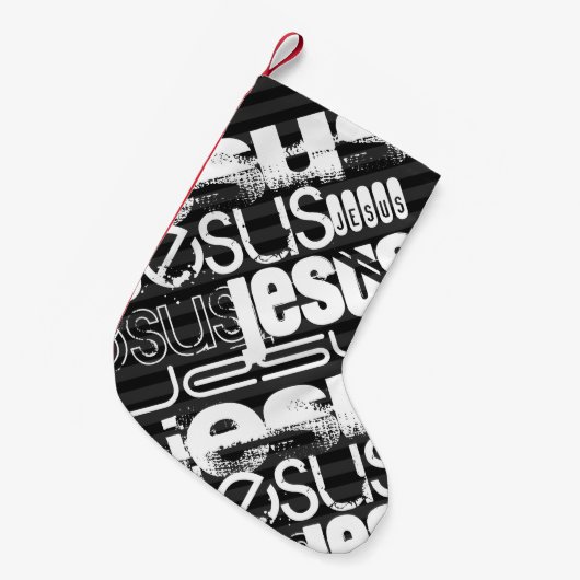 Jezus; zwarte en donkergrijze strepen kleine kerstsok (Voorkant (Hangend))