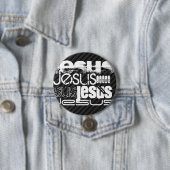 Jezus; zwarte en donkergrijze strepen ronde button 7,6 cm (In situ)