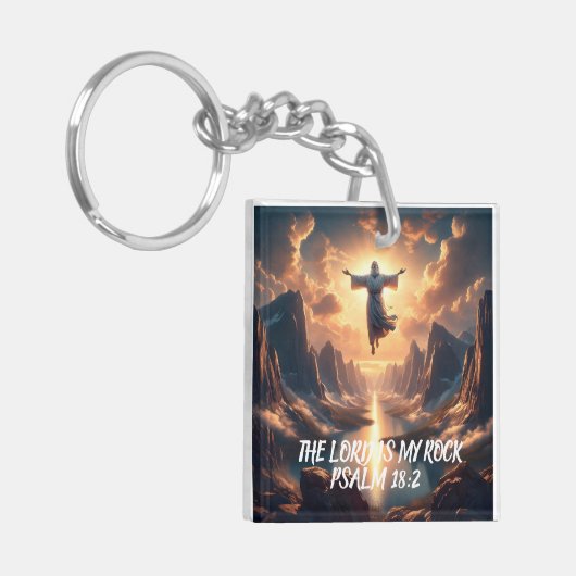 Jezus Zweefde DE HEER IS MIJN ROTS Sleutelhanger (Voorkant Links)