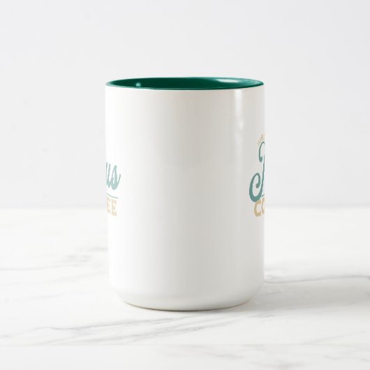 Jezuskoffie en Christelijk design Tweekleurige Koffiemok (Center)