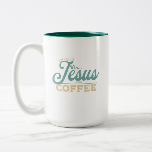 Jezuskoffie en Christelijk design Tweekleurige Koffiemok (Links)