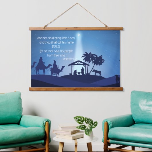 Jezus's Birth Wood met wand en wand Hangend Wandkleed (Woonkamer)