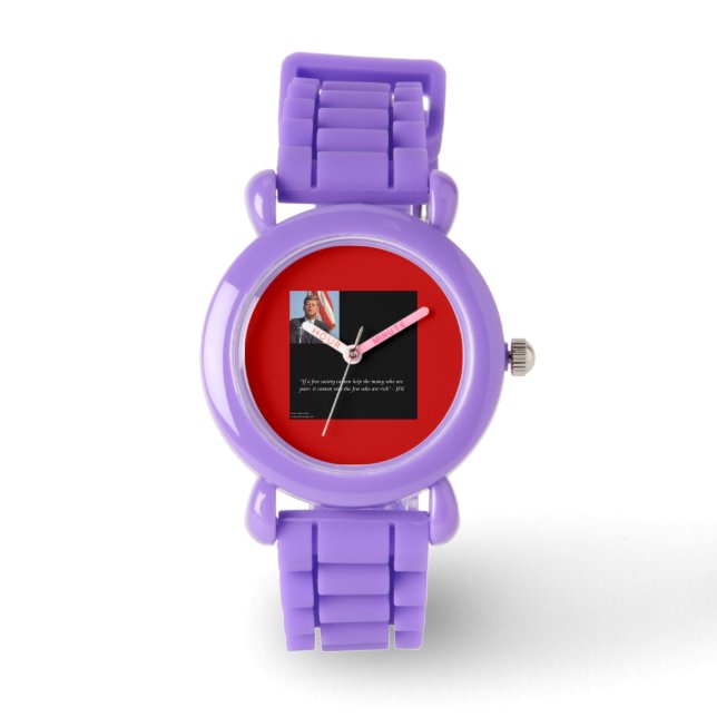JFK Horloge met citaat over rijk/arm sparen (Voorkant)