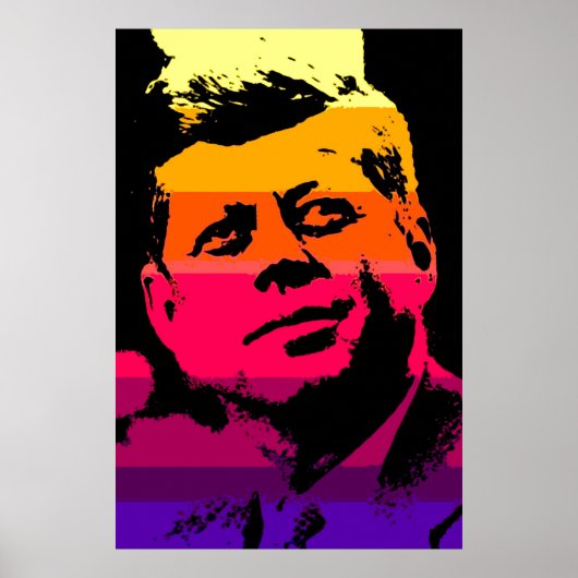 JFK John F. Kennedy Rood Geel Violet Pop Art Poster (Voorkant)