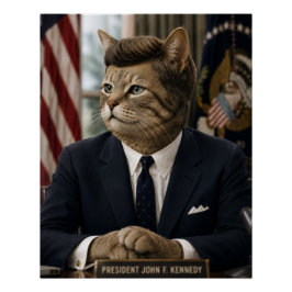 JFK Kat Portret | Grappige Presidentiële Katten Ku Perfect Poster
