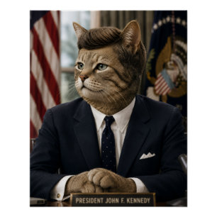JFK Kat Portret Grappige Presidentiële Katten Ku Perfect Poster
