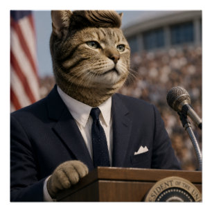JFK Kat Portret Grappige Presidentiële Katten Ku Perfect Poster