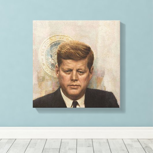 JFK & presidentiële zegel Canvas Afdruk (Insitu (Houten vloer))