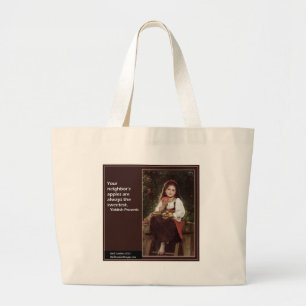 Jiddisch spreekwoord over appels & grafisch grote tote bag