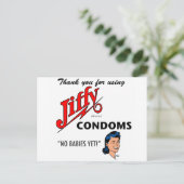 Jiffy Brand Condom Gear! Briefkaart (Staand voorkant)