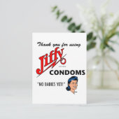 Jiffy Brand Condom Gear! Briefkaart (Staand voorkant)